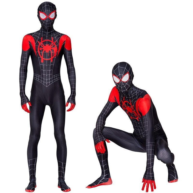 Fantasia Heróis Miles Morales Homem Aranha no Aranhaverso Masculina Cosplay Traje