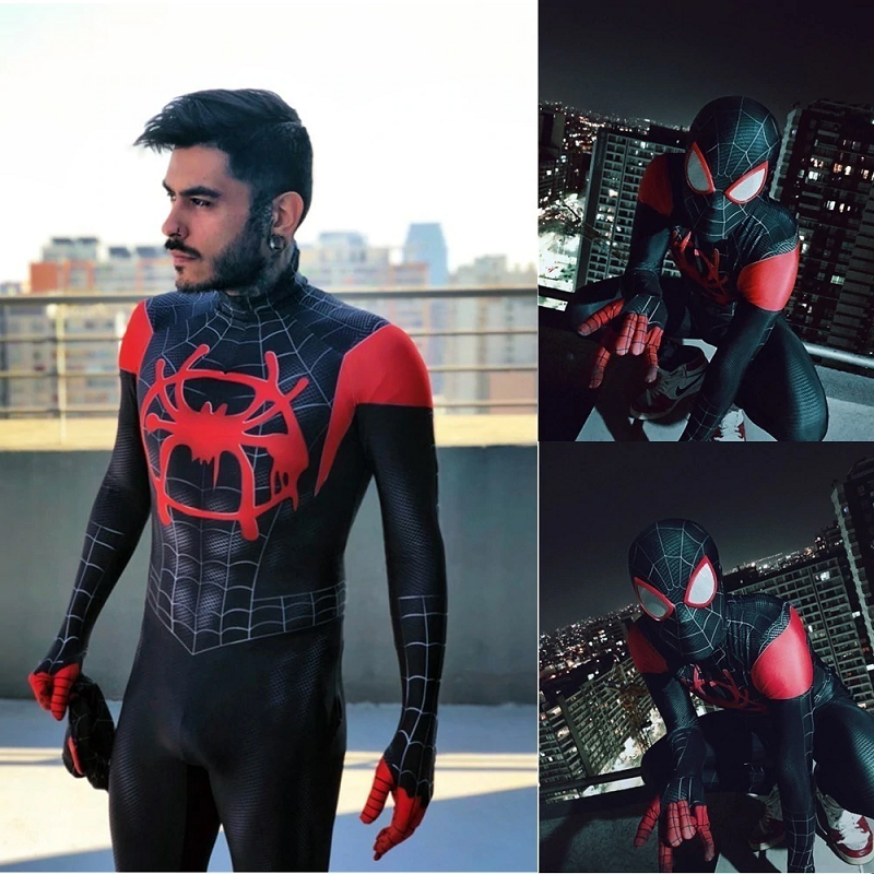 Fantasia Miles Morales Homem Aranha no Aranhaverso Masculina Cosplay Traje 2